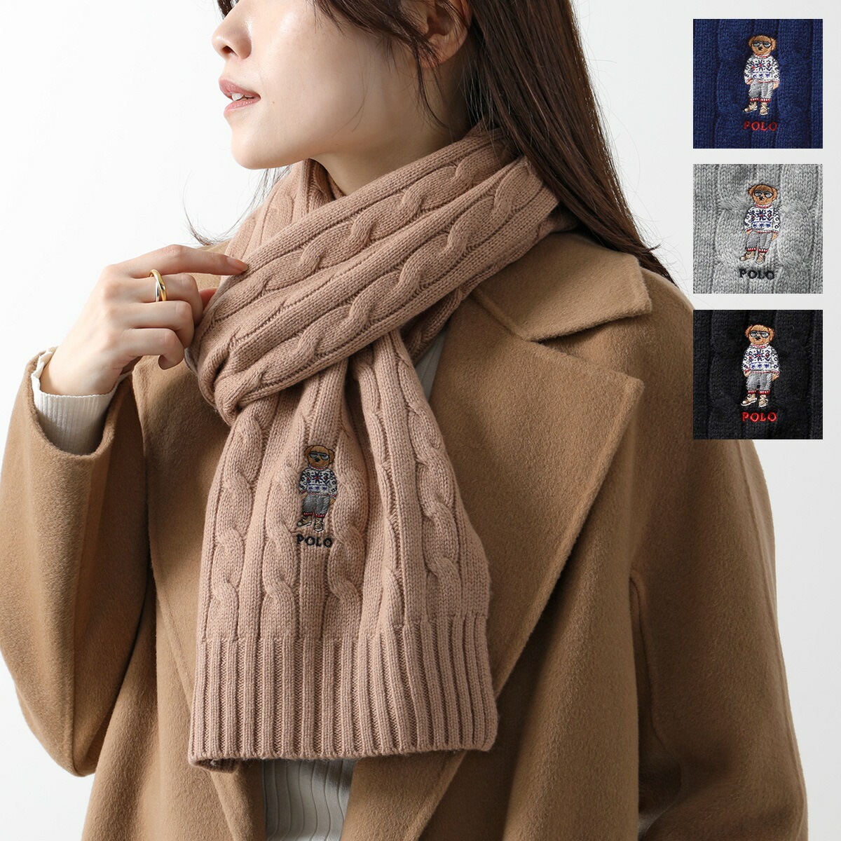Polo Ralph Lauren ポロラルフローレン マフラー PC1296 レディース テディベア ロゴ刺繍 カシミヤ混ウール ストール カラー4色