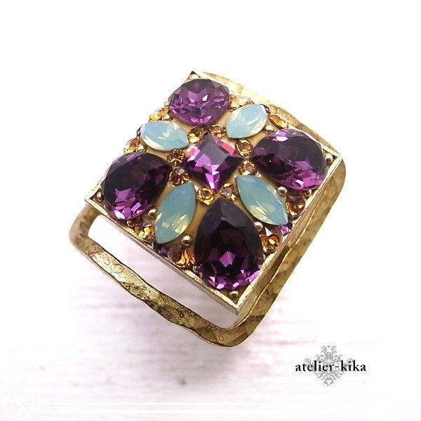アンティーク調スクエアリング スワロフスキー 13号 指輪 きらきら デコレーション ジュエルデコ atelier-kika [ アトリエキカ ]