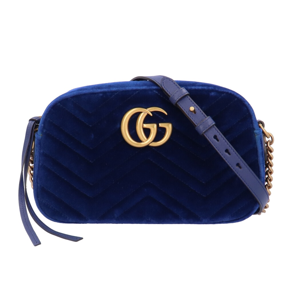 グッチ マーモント ショルダーバッグ ベロア 447632 ブルー GUCCI 中古