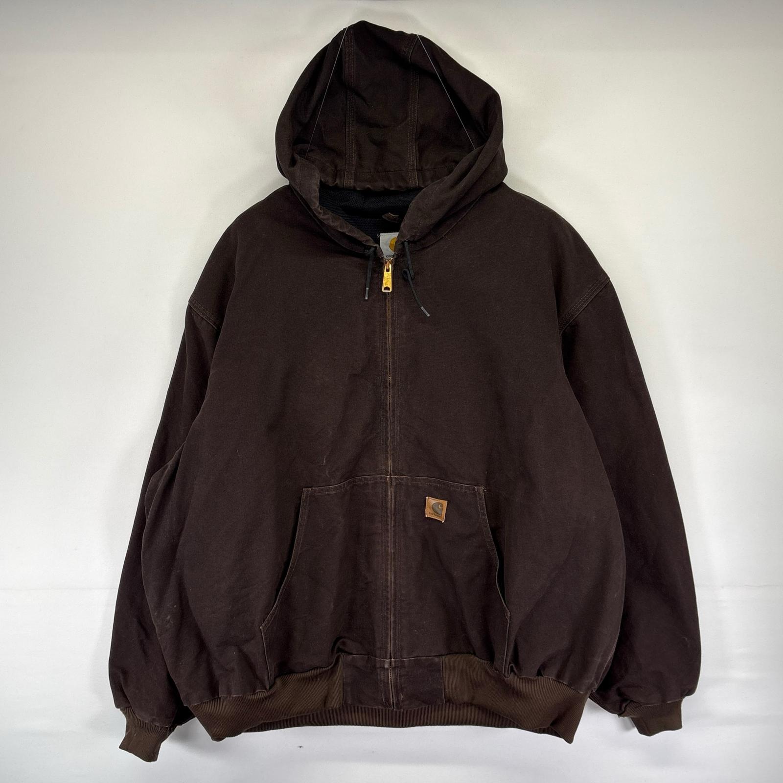 古着 ダック ジャケット アクティブジャケット フルジップ ワンポイント ロゴ 4XL ブラウン系 メンズ