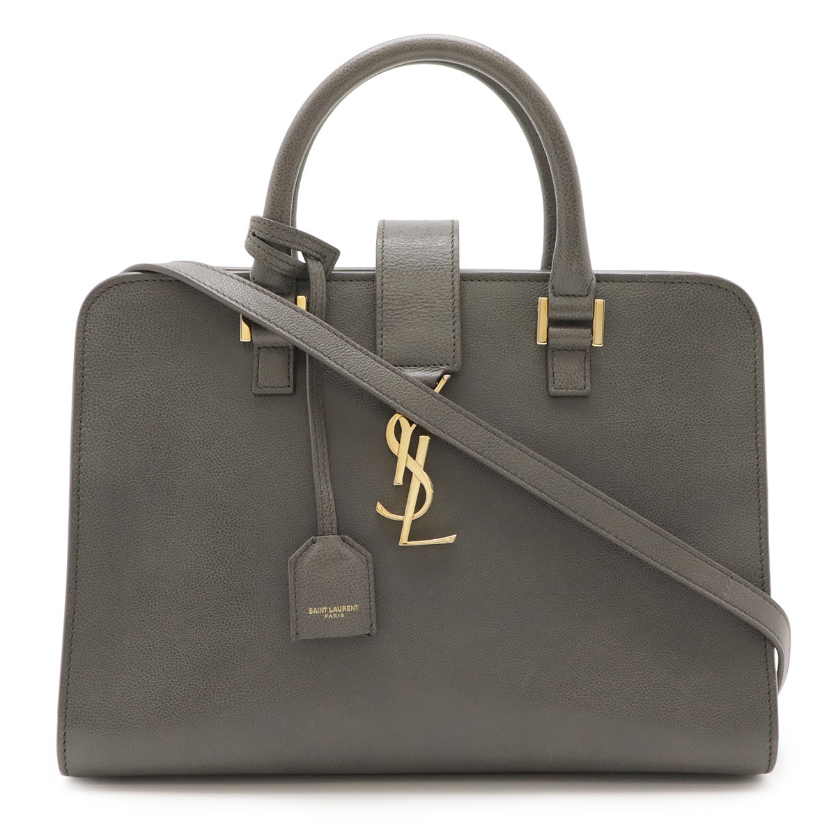 YSL イブサンローラン スモールカバス ハンドバッグ 2WAYショルダーバッグ レザー グレー 56885
