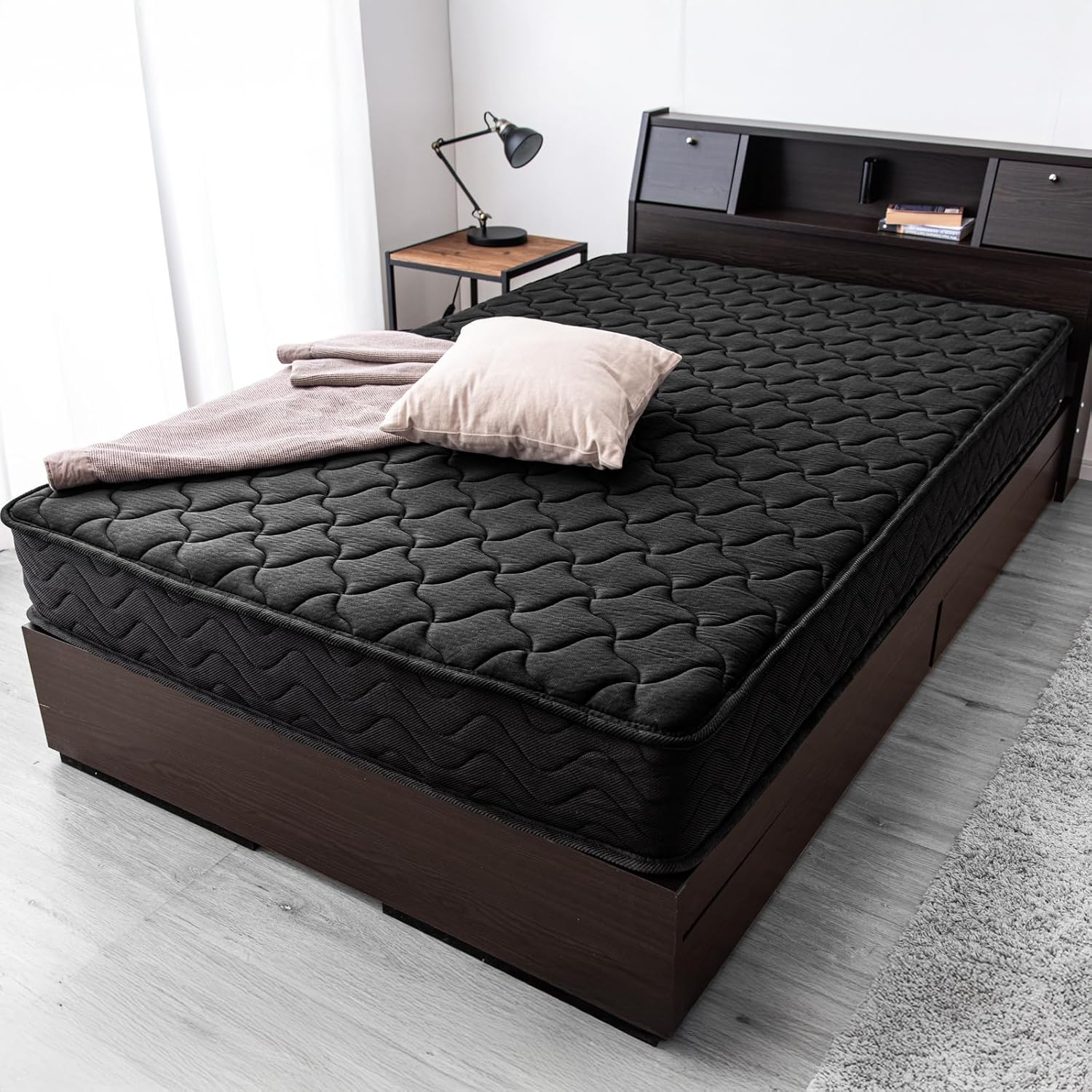 マットレス シングル 極厚22cm 高密度 528個 ポケットコイル 通気性 3Dメッシュ 二層ウレタン ニット生地 シックハウス対策済 ベッドマットレス ブラック 17800006