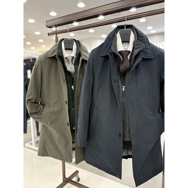 メンズ冬3WAYベスト内部分離型グースダウンパディングロングマックコート型ジャンパー2カラー - ネイビーカーキ