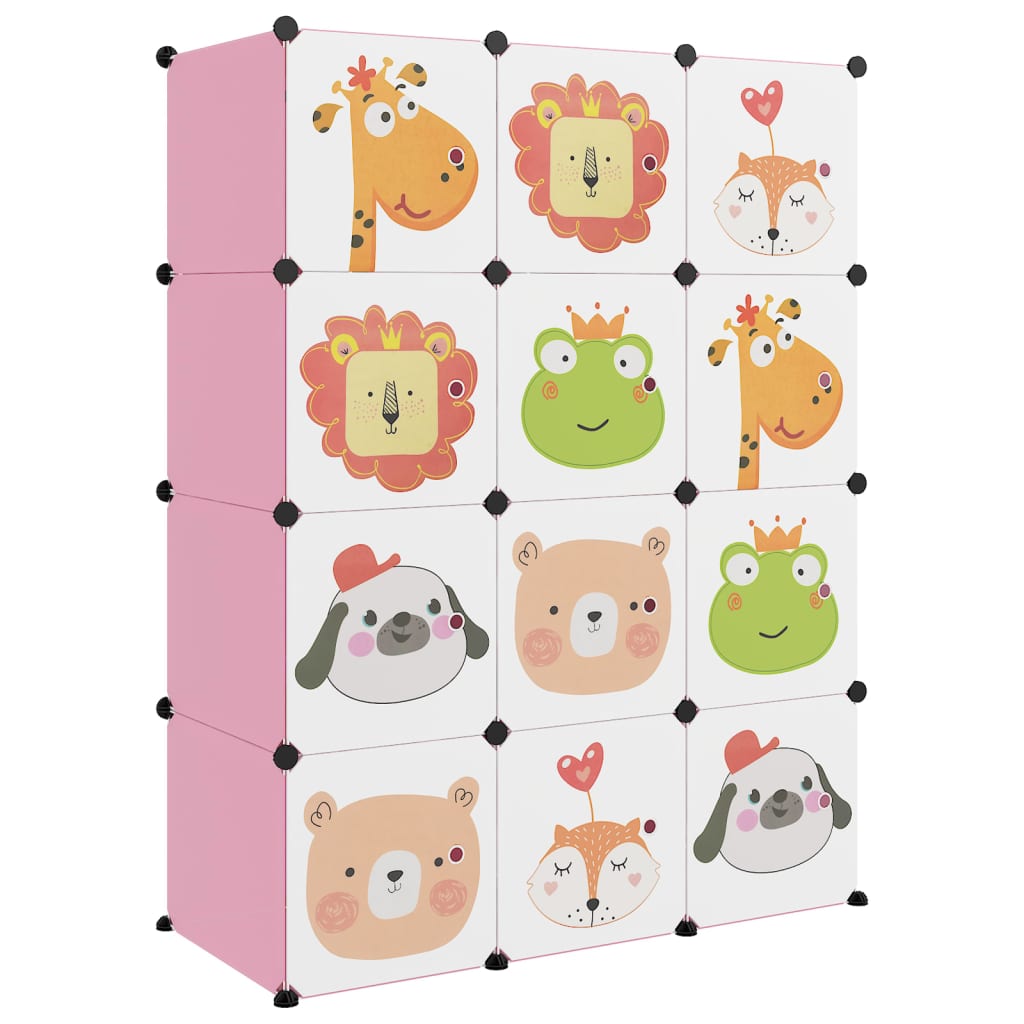 キューブ収納キャビネット 子ども向け キューブ12点 ピンク PP製