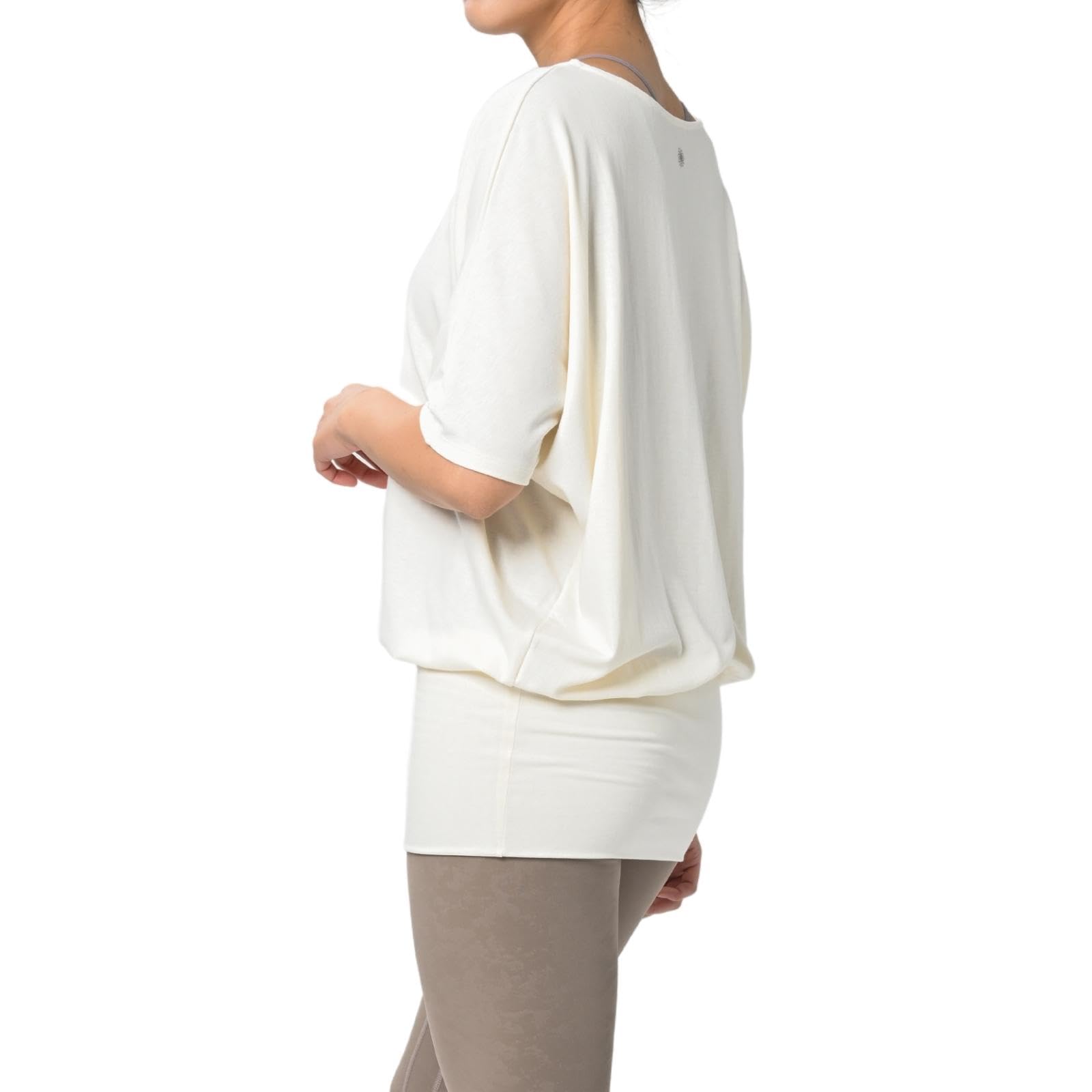 [machikaada] ヨガウェア レディース トップス 体型カバー 丈長 長め ロング丈 おしゃれ かわいい ヨガ フィットネス (L, アイボリー)