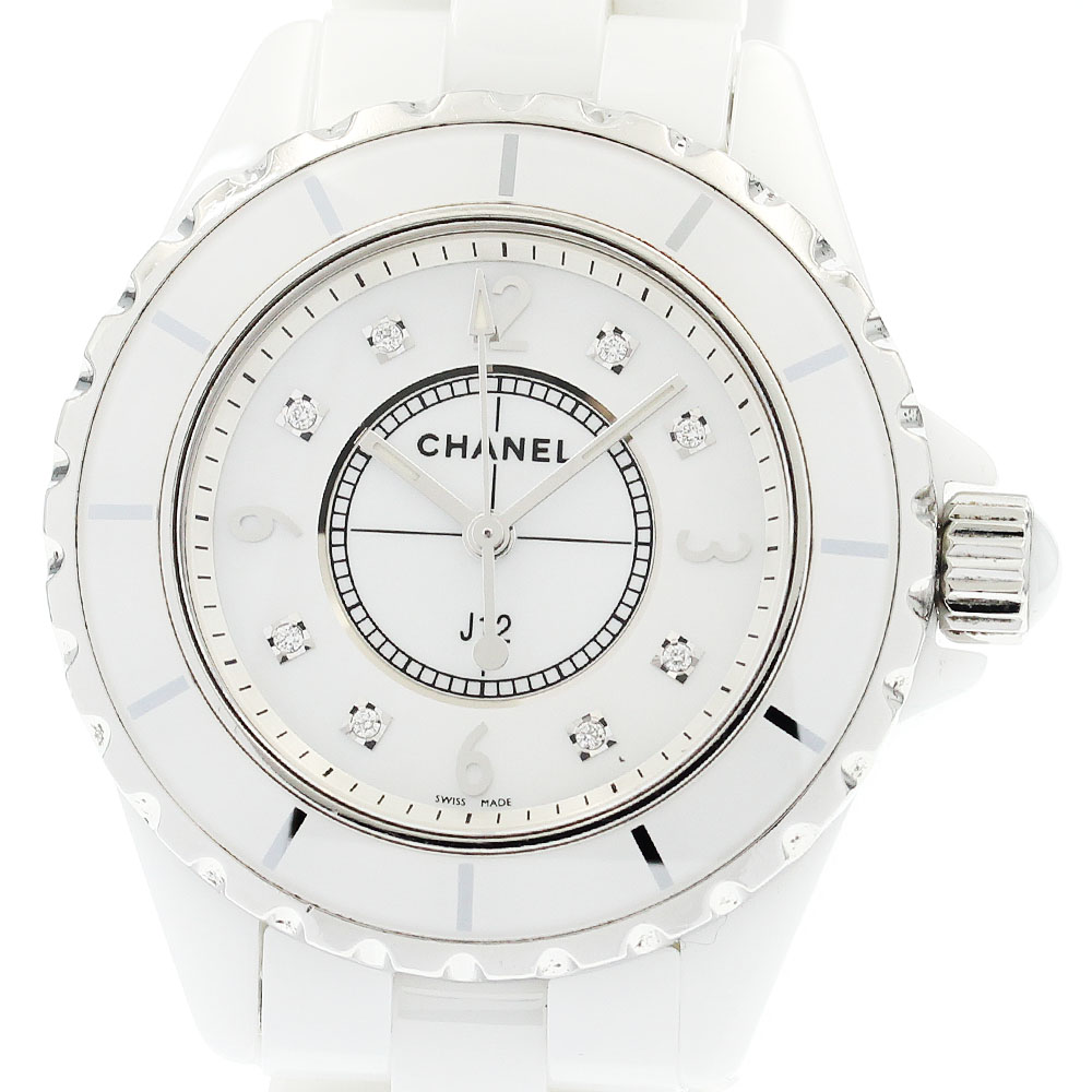 シャネル CHANEL H2422 J12 33ｍｍ 白セラミック 8Pダイヤ クォーツ レディース 保証書付き_885333【中古】