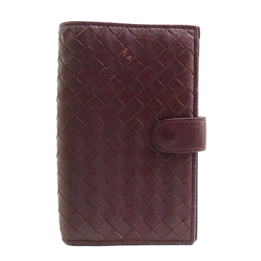 ボッテガヴェネタ BOTTEGAVENETA 二つ折り財布 イントレチャート レザー バーガンディ レディース e61941a