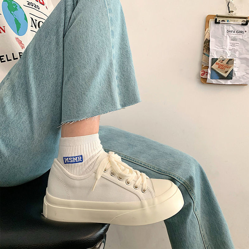 厚底スニーカー 25 新作 ズック靴 韓国ファッション 可愛い 松糕靴 キャンパス風