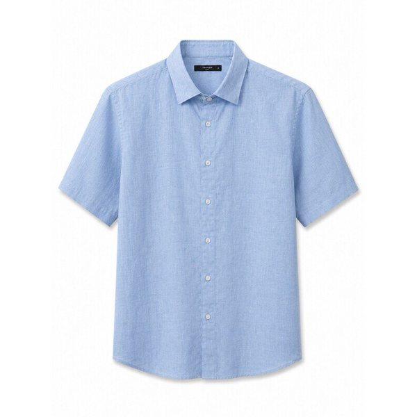 メンズ 夏 半袖 しわになりにくい LINEN リネン 混紡 カジュアル シャツ ドレスシャツ 3色 1枚選択_JK