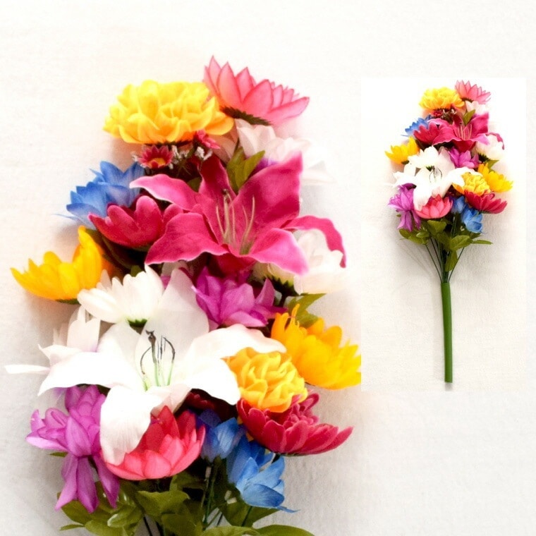 仏花 造花 6点セット 仏壇用 お供え 花束 お墓参り お盆準備 法事 仏事 大きい仏花 豪華な仏花 供花 卸し 業務用枯れない花 1ケース まとめ売り シルクフラワー ブッシュLL