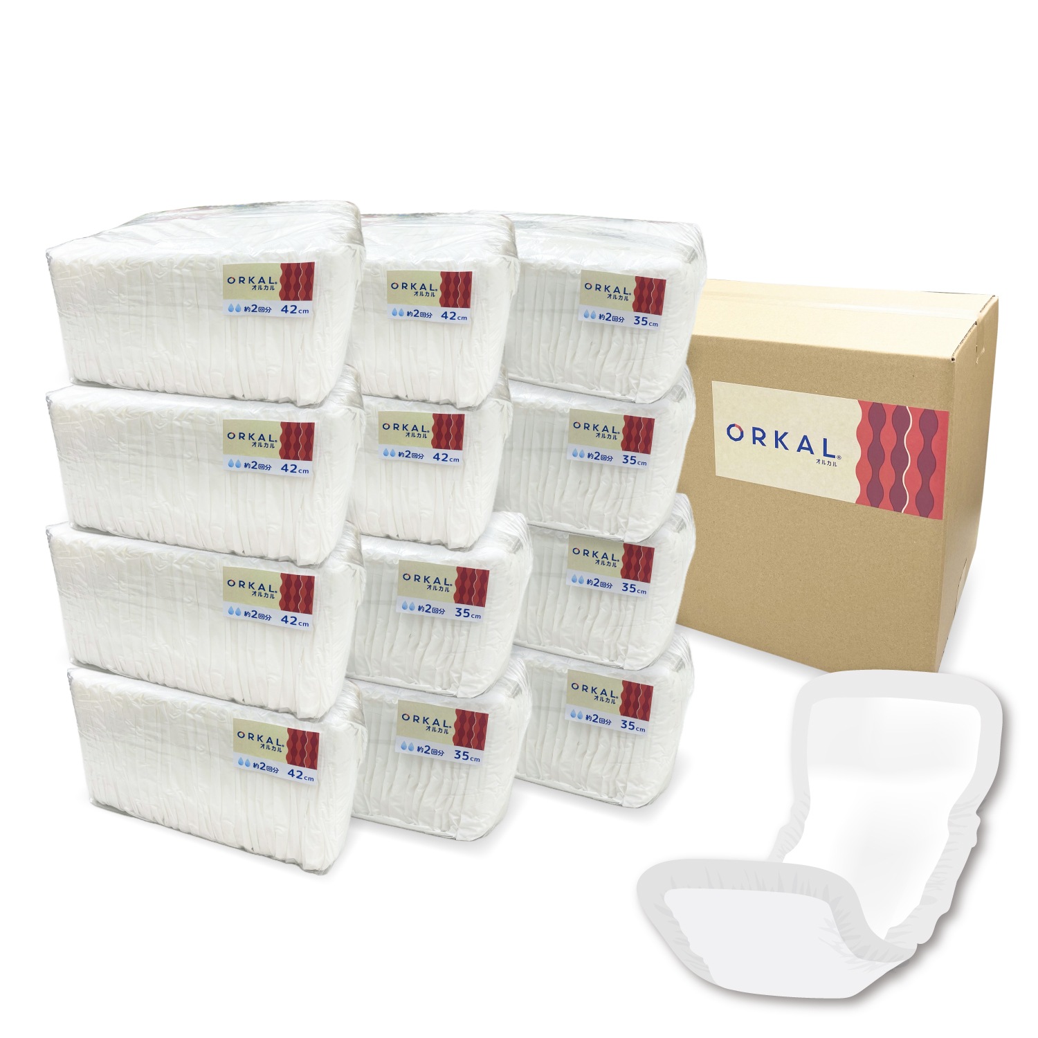 オーガニック 吸水パッド 大人用 尿取り 薄型 オーガニックコットン 2回吸収 紙おむつ 紙パンツ 35cm ＆ 42cm 各180枚セット 計360枚