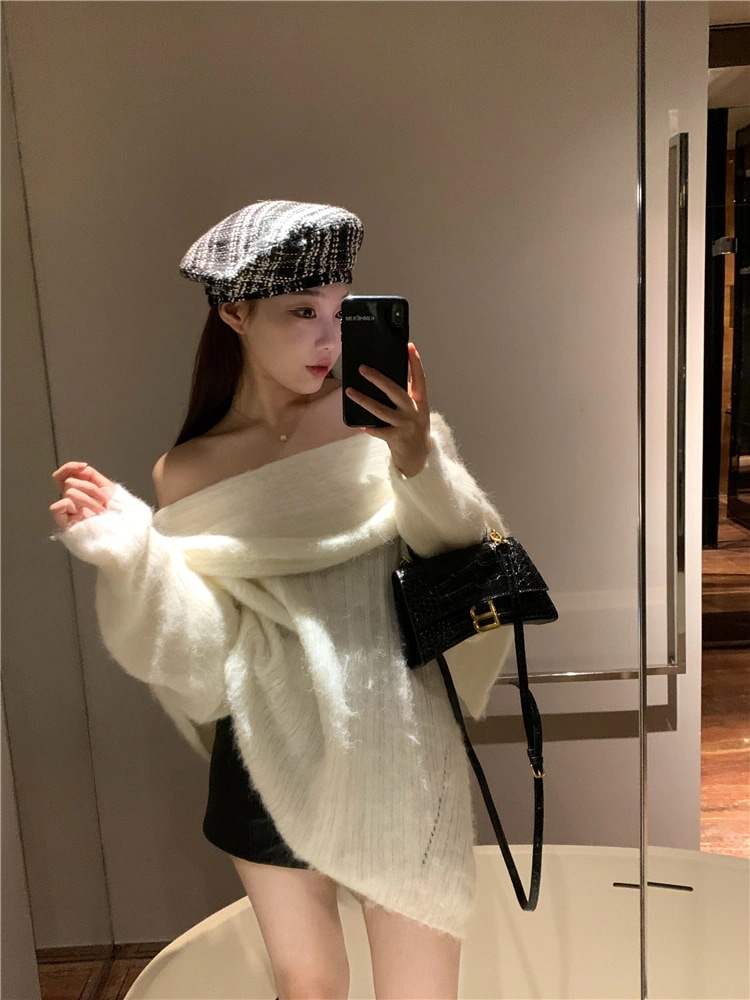 韓国デザインセクシーオフショルダーゆったりニット