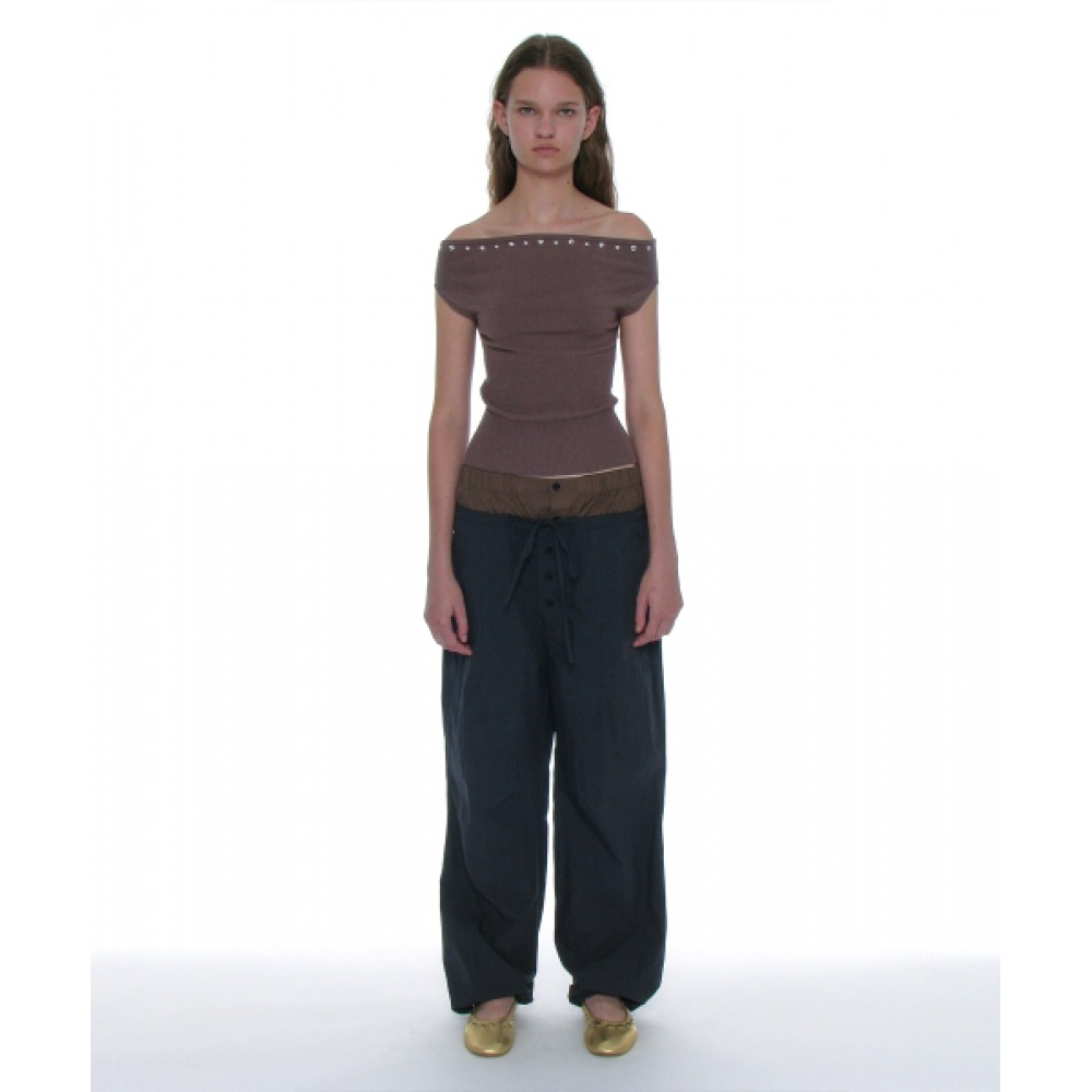 PARTIMENTO 女性用ダブルウエストパラシュートパンツ_ネイビー