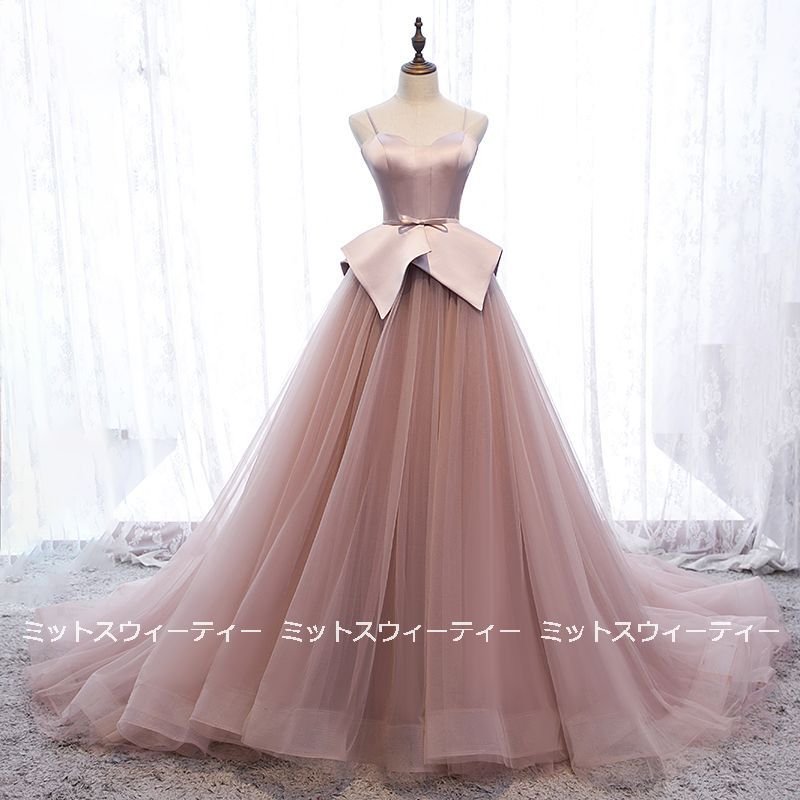 カラードレス 演奏会 舞台 ロングドレス コンサート ノースリーブ ピンク あずき色 パーティードレ