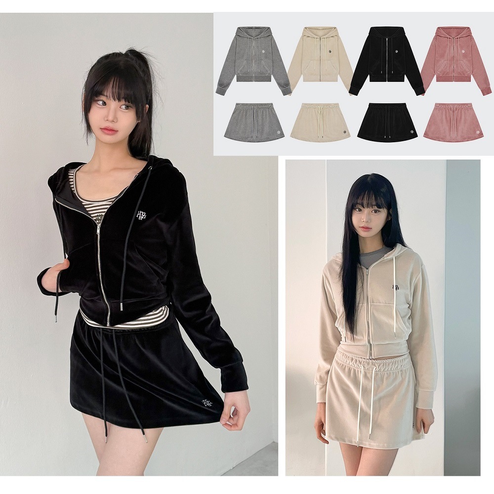 [SET] 韓国人気 VELOUR TRAINING HOODZIPUP SKIRT SET UP セットアップ 素材 ウェア 韓国ブランド おしゃれ レディース カジュアル 新作