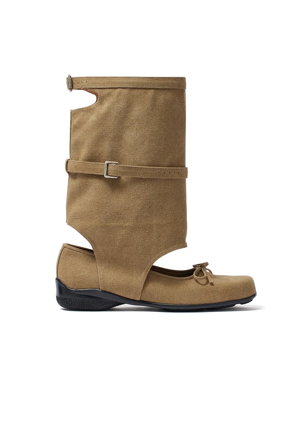 【OPEN Yy】 BALLET FLAT CUT-OUT BOOTS : KHAKI