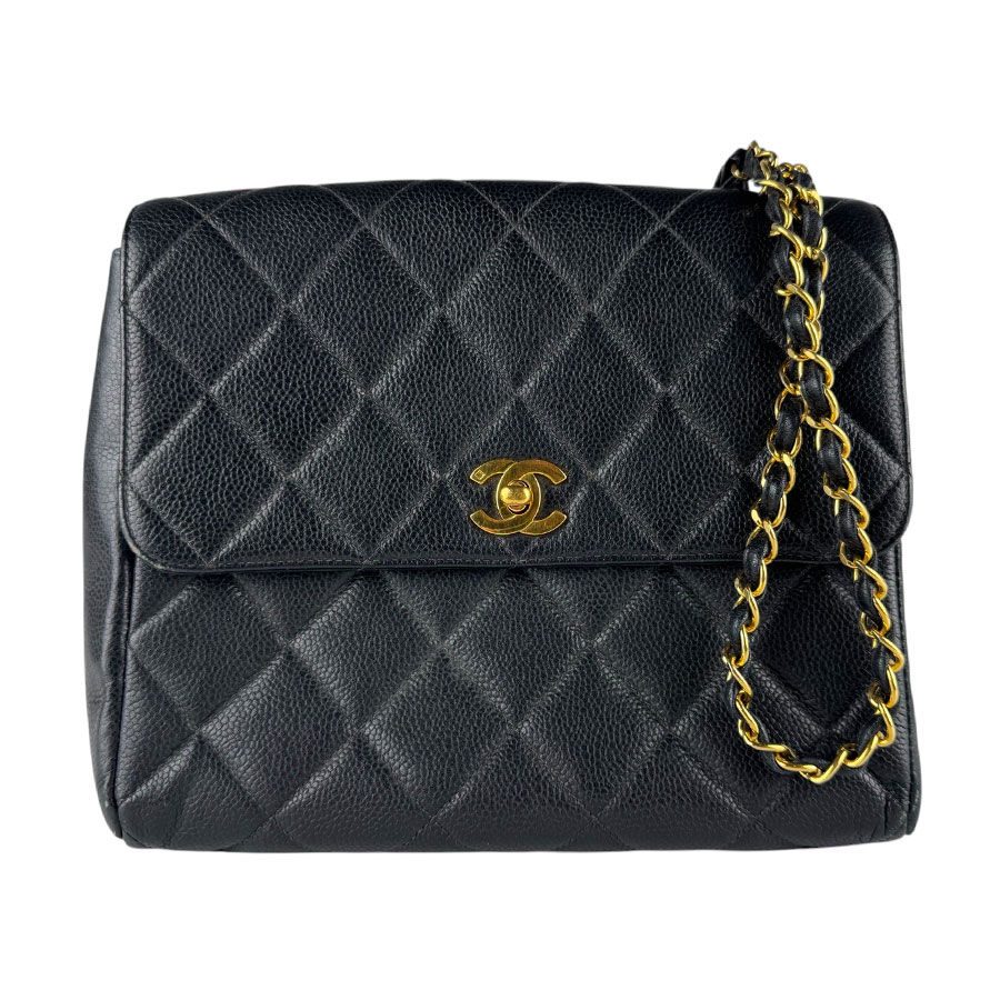 シャネル CHANEL ショルダーバッグ キャビアスキンレザー ブラック ゴールド レディース z9899