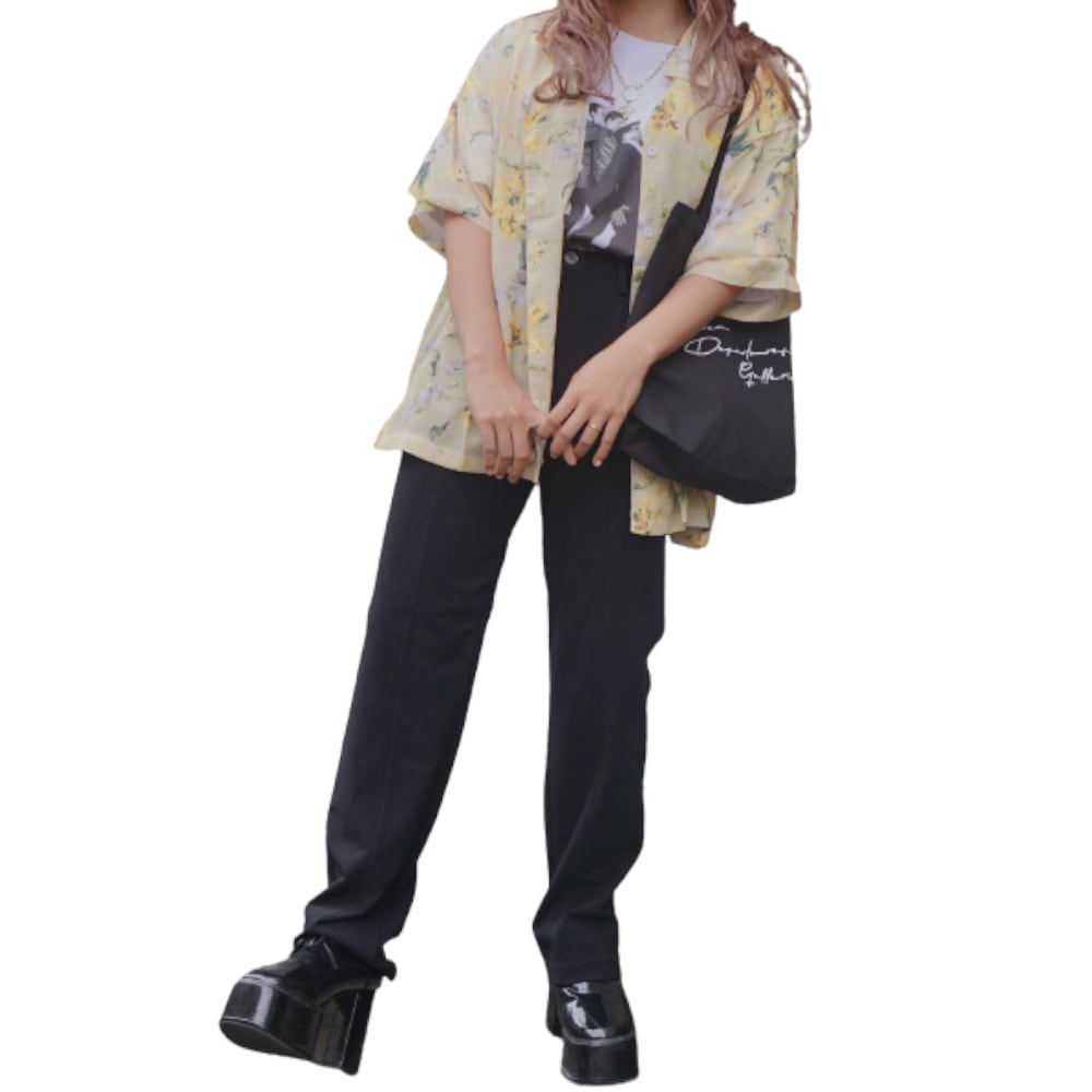 Oversized Floral Sheer Shirts (lemon yellow) A.D.G レディース ファッション トップス
