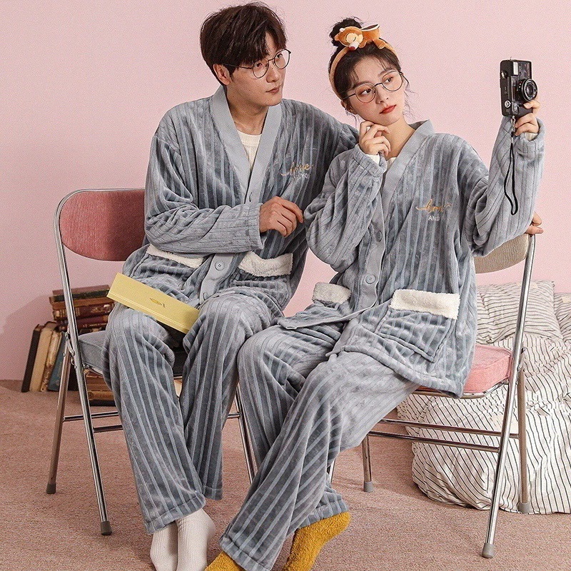ペアパジャマ秋冬メンズレディース保温カップルパジャマナイトウェアお揃い寝巻きペアパジャマ長袖冬部屋着フランネル素材結婚祝い上下セット
