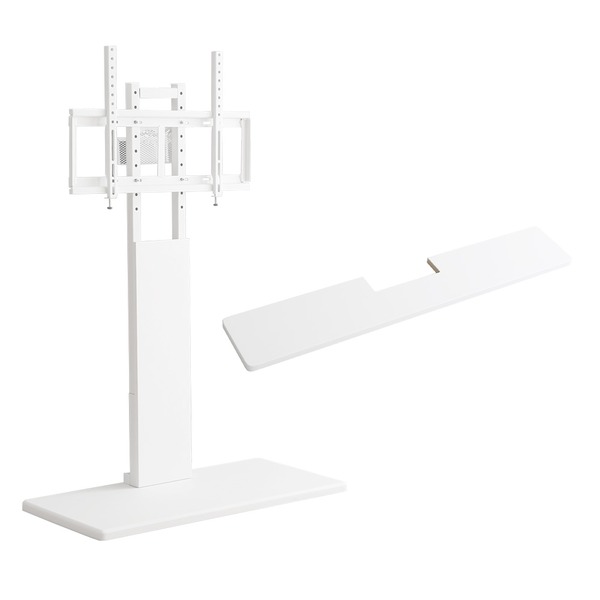 最大100インチ対応 頑丈テレビスタンド 専用サウンドバー棚板 セット 本体ホワイト／棚板ホワイト 組立品