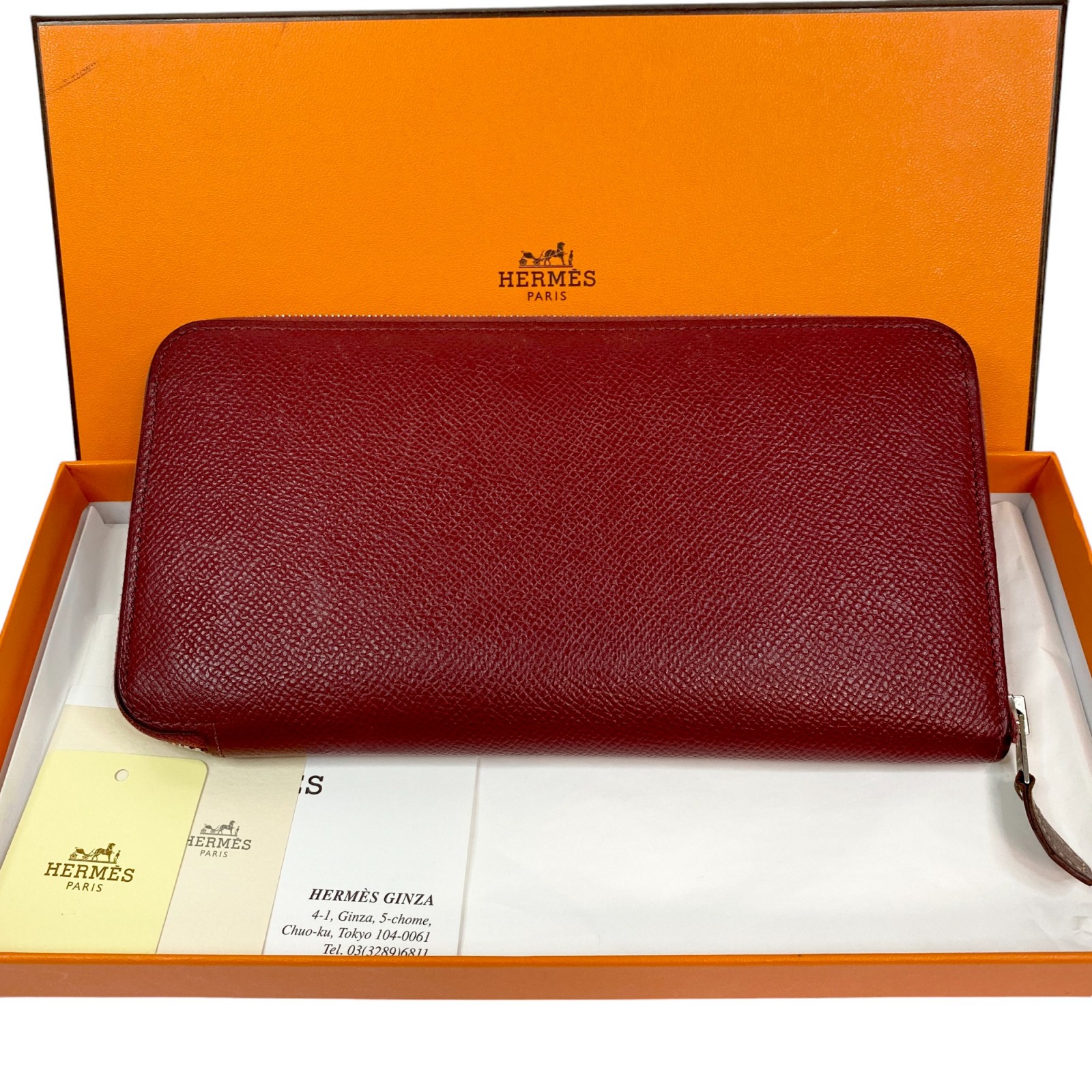 【中古】エルメス HERMES レディース アザップロング シルクイン ルージュグレナ 長財布 X刻印　箱付き