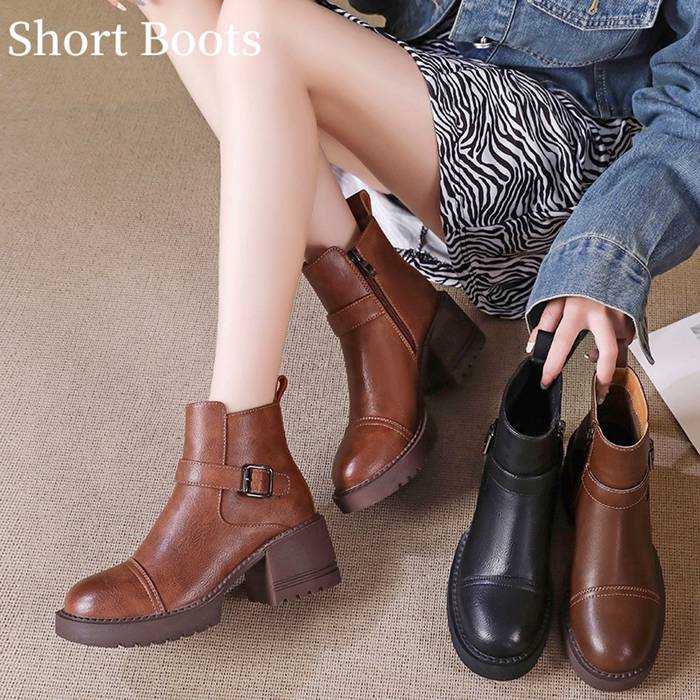 ショートブーツ ブーツ 本革 牛革 レディース ショート ブーツ 厚底 ヒール ブーツ レザー 65cmヒール 太ヒール 歩きやすい 大人シューズ 美脚 防滑 安定感 疲れない 通勤