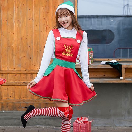 380コスプレ コスチューム サンタガール Aライン エプロン キュート フレア ふんわり 刺繍 胸元 モード レッド Mサイズ GRAXIA グラシア