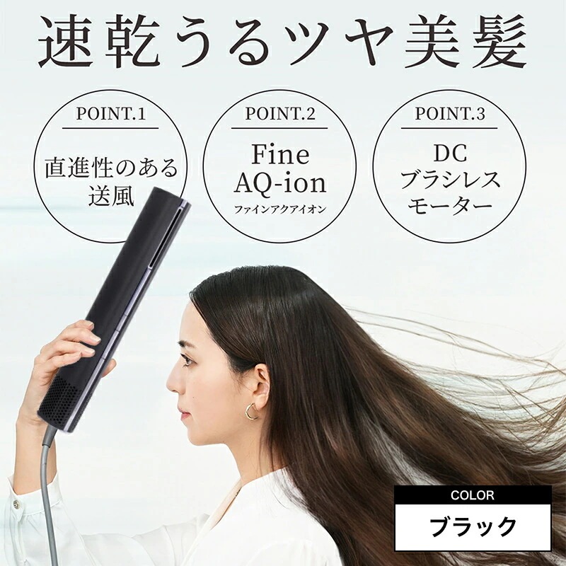 ビサラスティック ヘアドライヤー ブラック ( ドライヤー 縦型 スティックタイプ スティック型 ファイン アクア イオン ハイパワー 静音 大風量 最強風速 水イオン コンパクト 速乾 うるおい )