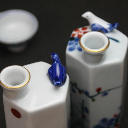 うぐいす徳利＆盃2個セット 富士山/梅 丸モ高木陶器 日本製 【沖縄不可】