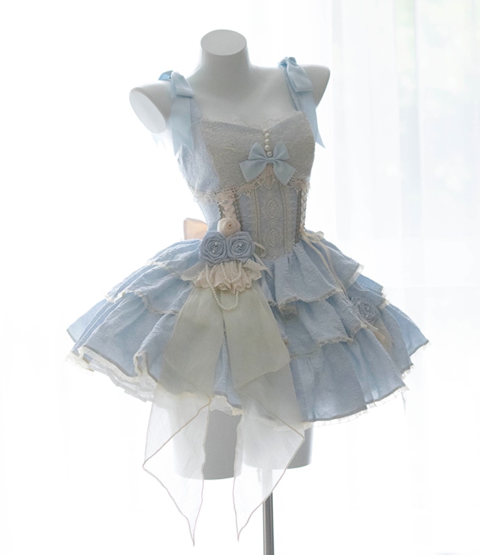 コスプレドレスロリータスカートワンピースブルーロリータバレエスリーピースドッグショートロリータjskドレスバースデードレス56