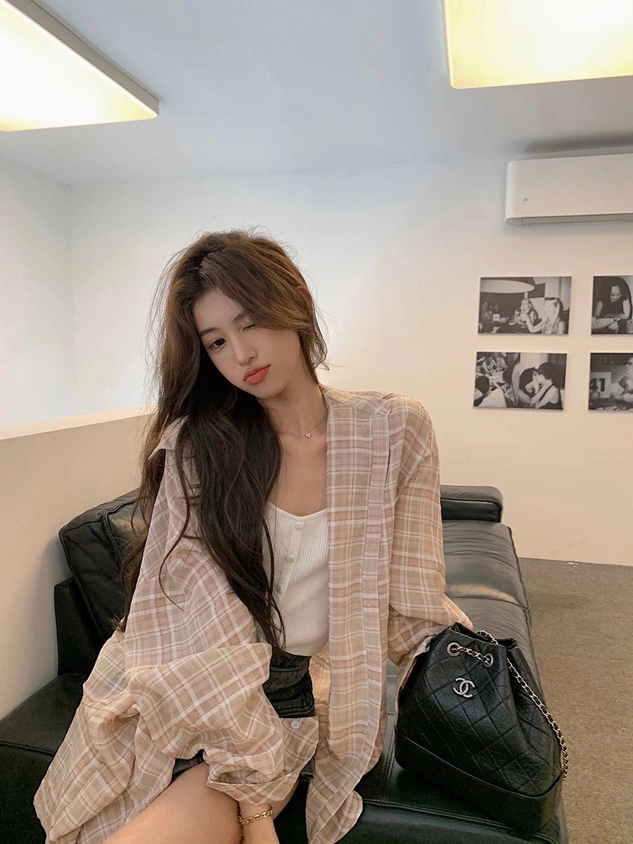 レディース秋冬作チェックスタンドカラー長袖コーデュロイショルダーシャツ