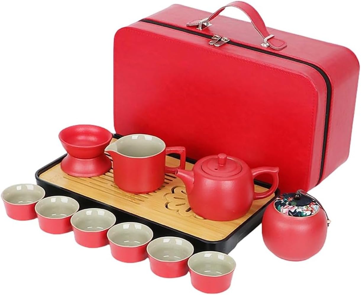 茶器セット 急須セット 陶器ティーセット 和風急須 カップ付き 旅行用 携帯式 軽量 収納ボックス付き 自宅用・贈り物に最適 (A 06)