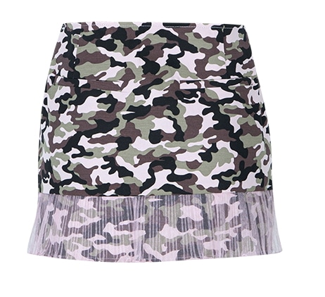 ピンクミリタリーフリルメッシュレースミニスカート