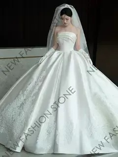 G 胸拭きライトウエディングドレス花嫁2024新作フレンチ小柄ドレス-13