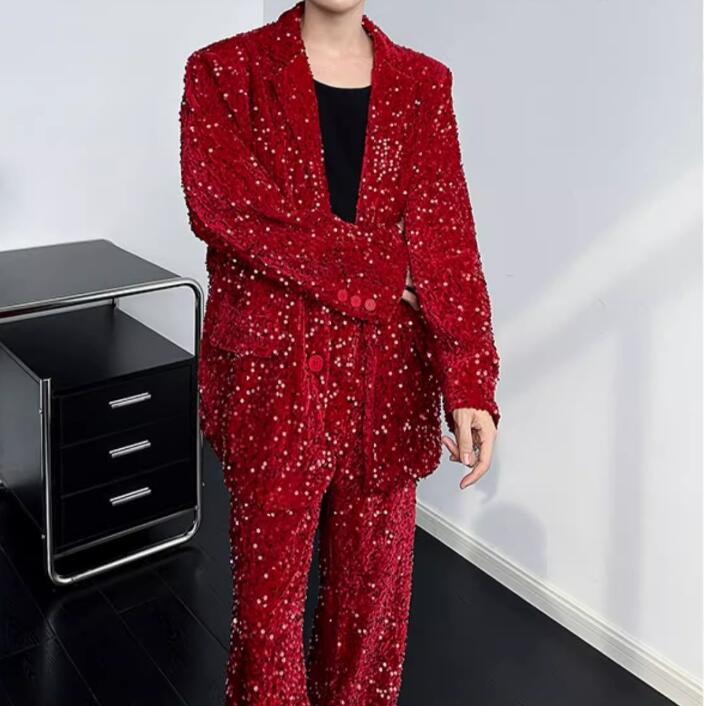 スパンコール演出服韓国ファッション 礼服 メンズジャケットメンズ スーツスラックス上 下 セットト 2点セット XF83 2COLOR