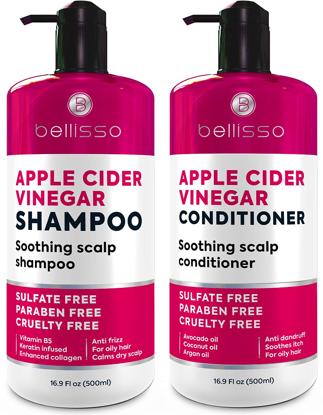 BELLISSOアップルサイダービネガーシャンプー&コンディショナーセット-硫酸塩とパラベンフリー抗