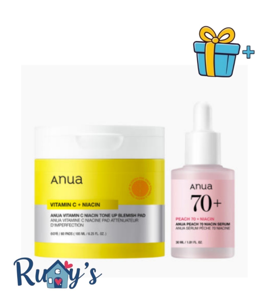ビタミンC ナイアシン トーンアップ くすみパッド 60枚+桃 70 ナイアシンセラム 30ml 2点セット