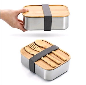 304ステンレス鋼食品グレードの竹製お弁当箱シンプルな日本の弁当弁当箱長方形の寿司を直接供給すること