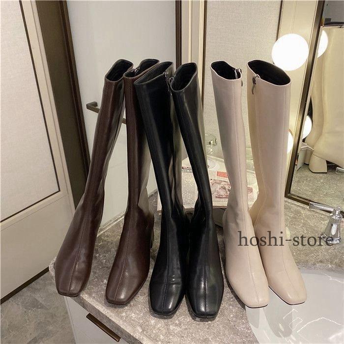 内側ジッパー仕様ニーハイブーツ レディース ロングブーツ フェイクレザー ブーツ シューズ