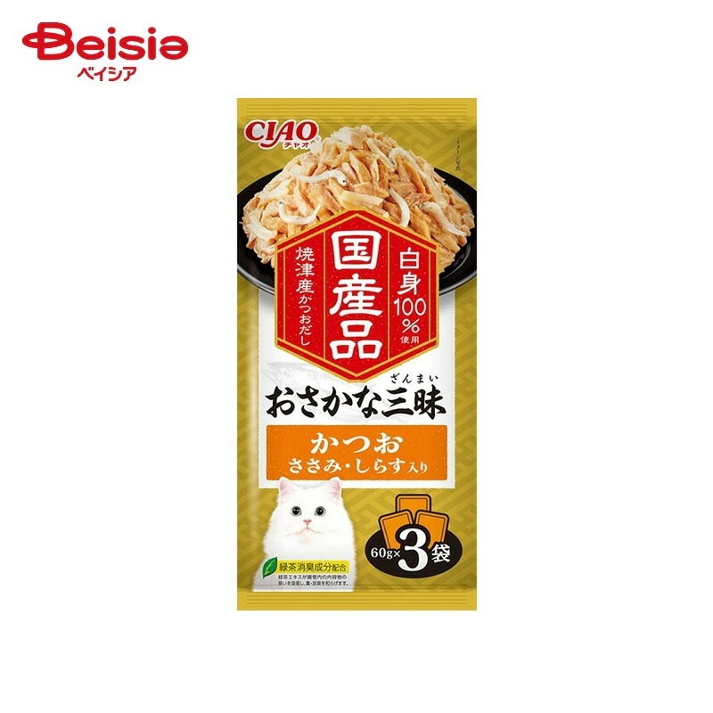 いなばペットフード おさかな三昧 かつお ささみ・しらす入り 60g×3袋×16個 ペット