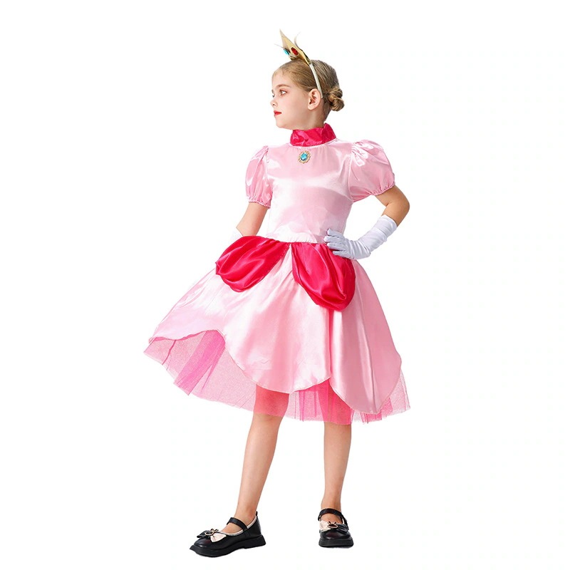ハロウィンの子供用コスチューム ピンク プリンセスピーチ 女の子 ドレス ピーチ ピーチブロッサム スーパーマリオ