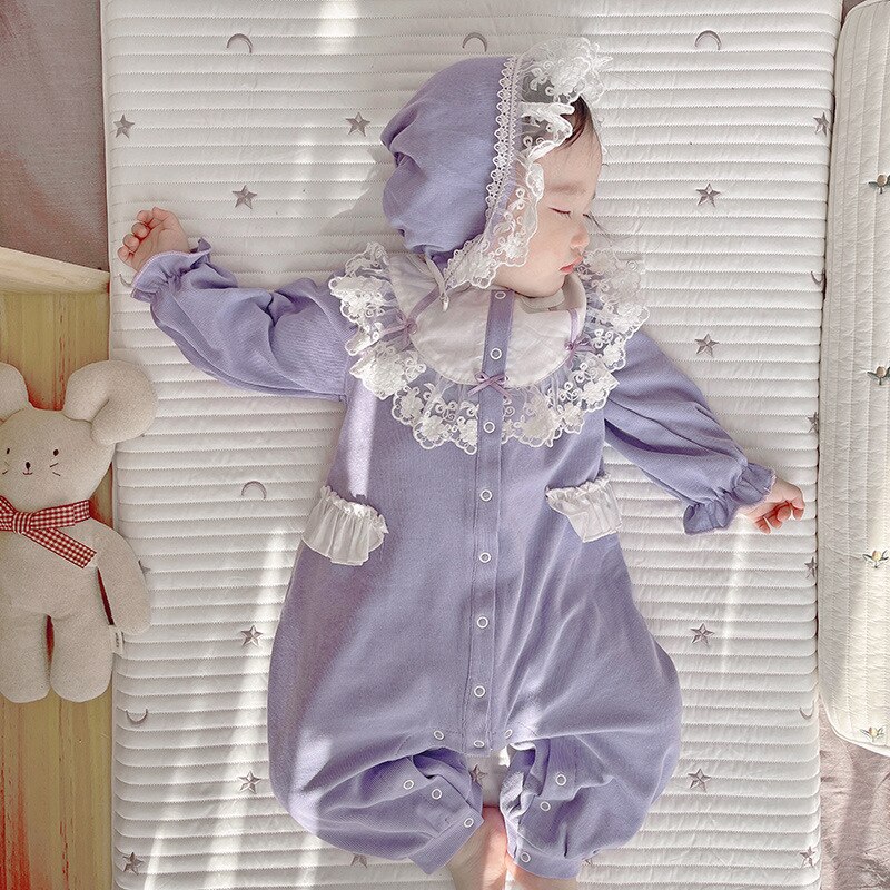 新生児ベビーウエスタンスタイルレディジャンプスーツベビーフード付きクライミングパッドガールスプリング 母の日-0003656