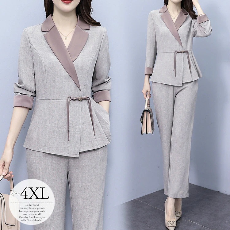 スーツセット レディース パンツスーツ ママスーツ 卒園式 卒業式 入園式 入学式 大きいサイズ お呼ばれ 披露宴 結婚式 パーティー 同窓会 30代 40代 50代 グレー ピンク ベージュ 無地 7,929円
