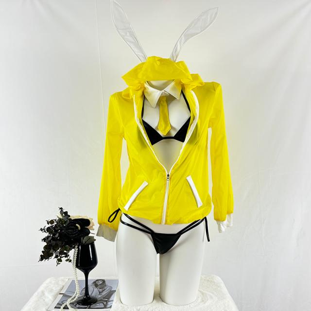 サイバーパック オリジナル コスプレ セクシー ビキニ PUレザー バニーガール エロ 調教 誘惑 過激 うさぎ バニー コスチューム 仮装 大胆 ランジェリー レディース ワンサイズ ブラック イエ