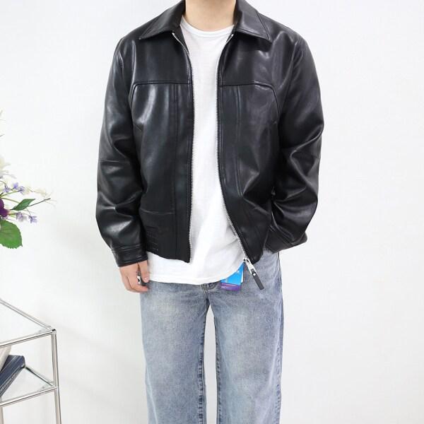 メンズオーバーフィットレザーミニマルライダージャケット