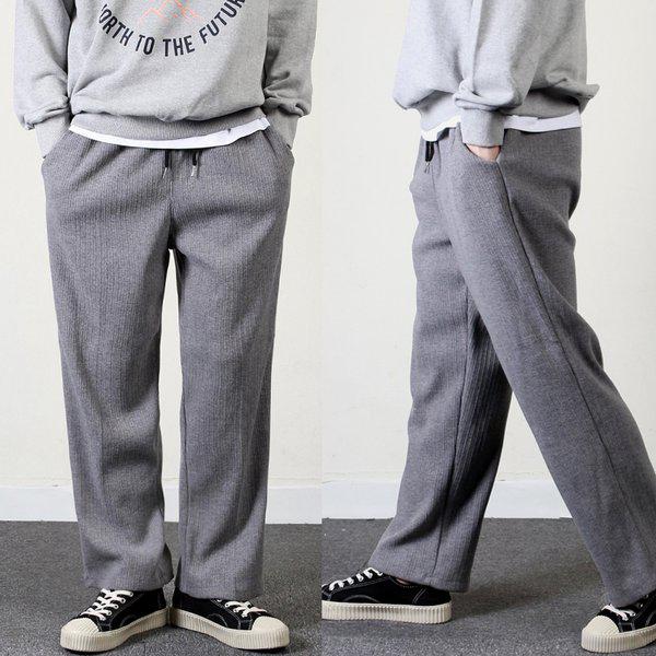 メンズニットワイドパンツ スパン 冬 バンディング 楽なストレートパンツ ブラック グレー_MMPA24