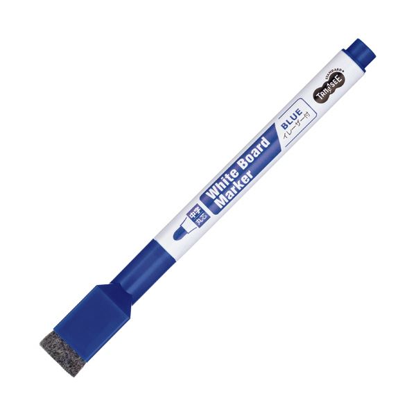 （まとめ） TANOSEEイレーザー付ホワイトボードマーカー 中字丸芯 青 1セット（10本） 3セット