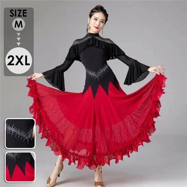 再販未定社交ダンス 衣装　モダンドレス ラテン衣装 ダンスウエア 大きい裾 競技着 練習服 ワルツ タンゴ服 インターナショナルダンス モダンダンス ワンピース スタンダードドレス ダンスドレス イベ