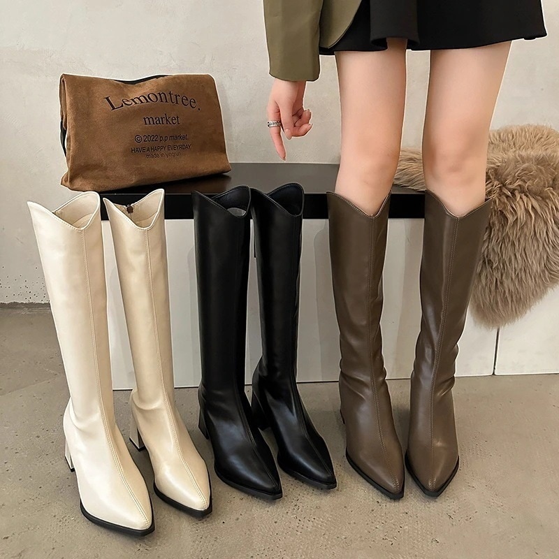 ブーツ ロングブーツが復活！厚底サンダルポインティートゥシューズブーツ2024 韓国 ファッション 秋冬 ポインテッドトゥ シューズ ロングブーツ