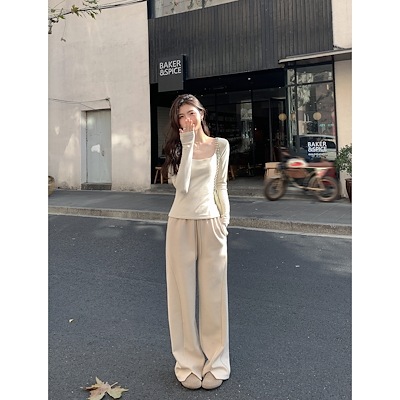 MULVANゆったりワイドパンツ女筒ニットスラックス冬加絨厚手モップパンツスウェットパンツ